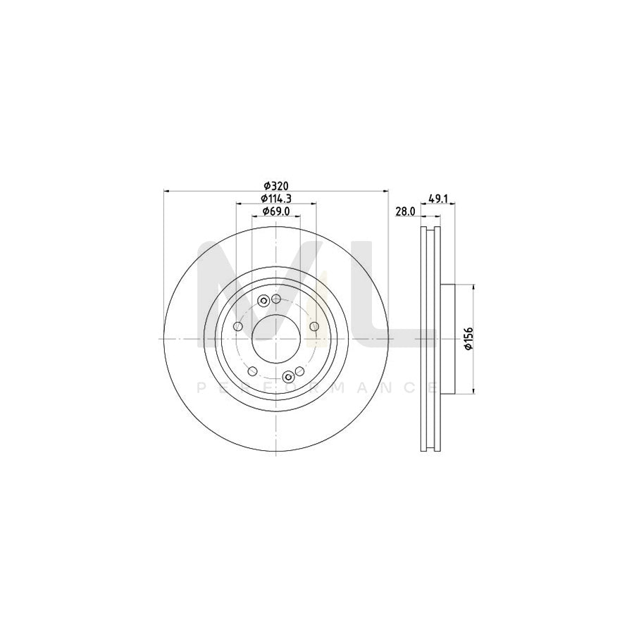 HELLA PRO 8DD 355 125-121 Brake Disc Internally Vented, Coated, without wheel hub, without wheel studs