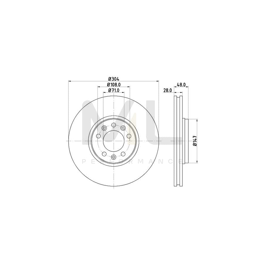 HELLA 8DD 355 113-671 Brake Disc Internally Vented, without wheel hub, without wheel studs