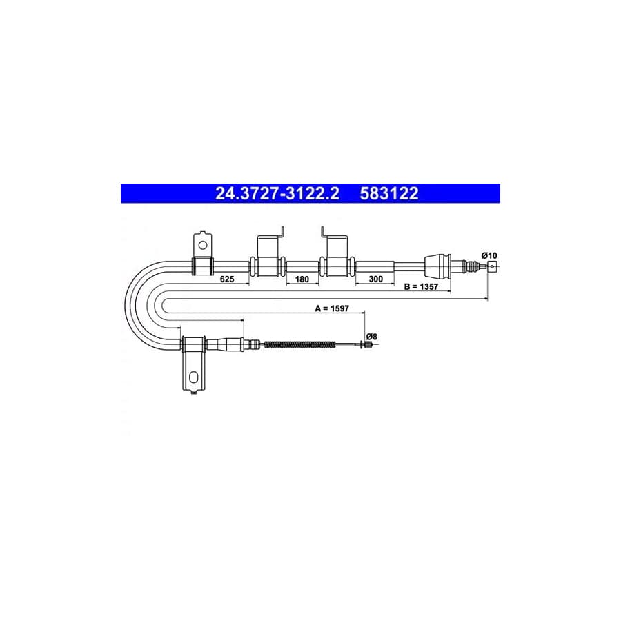 ATE 24.3727-3122.2 Hand Brake Cable for Hyundai Getz (Tb)