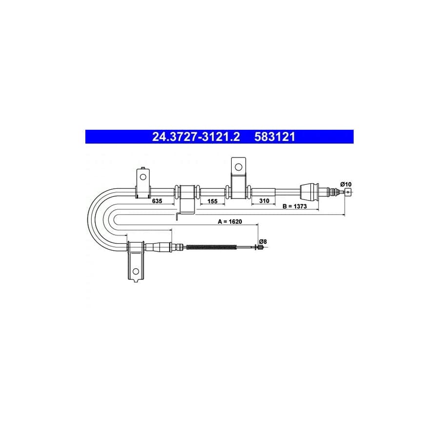 ATE 24.3727-3121.2 Hand Brake Cable for Hyundai Getz (Tb)