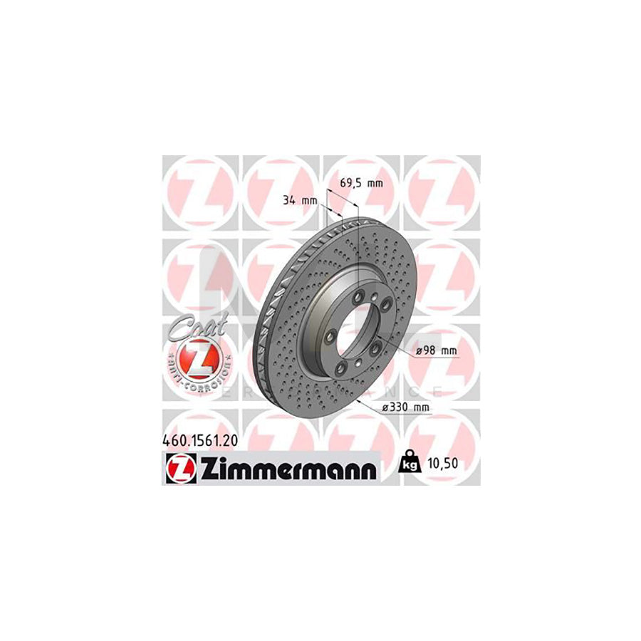 ZIMMERMANN COAT Z 460.1561.20 Brake Disc Internally Vented, Perforated, Coated