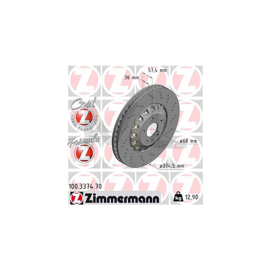 ZIMMERMANN 100.3374.70 Brake Disc Perforated, Two-piece brake disc, Vented, Coated, Alloyed / High-carbon  - 1 piece