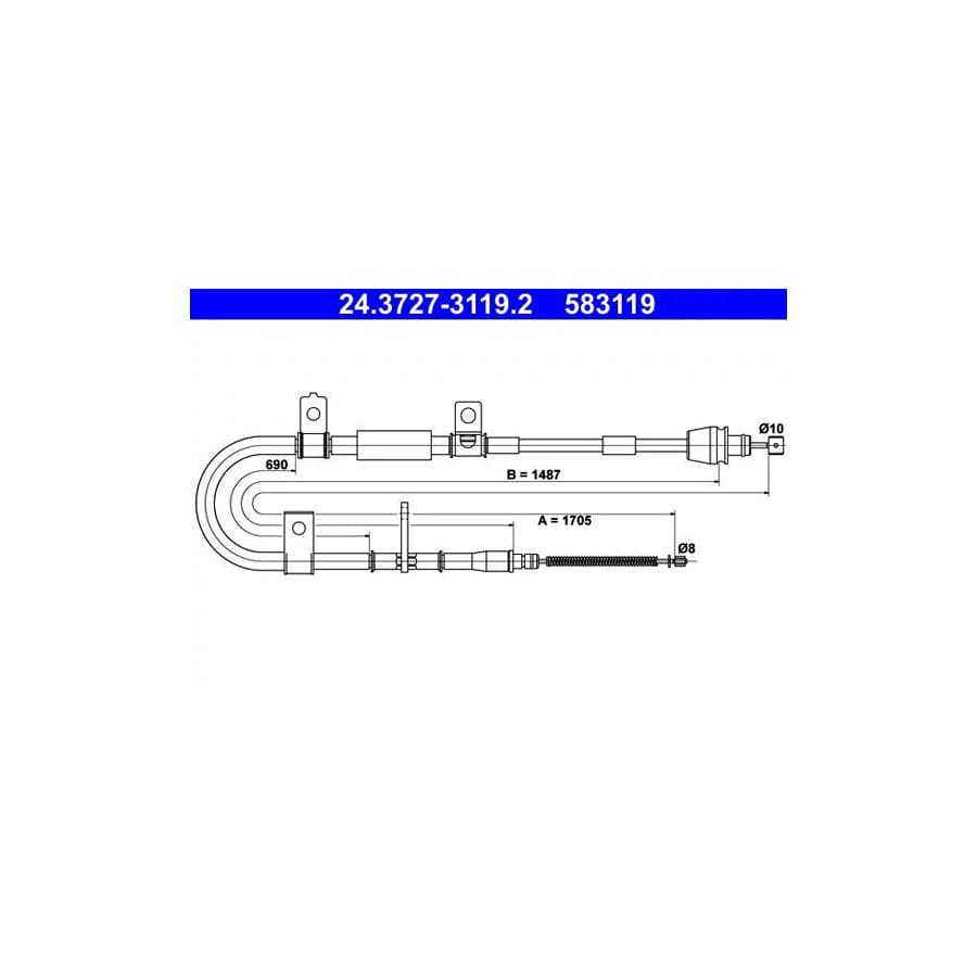ATE 24.3727-3119.2 Hand Brake Cable for Hyundai Elantra
