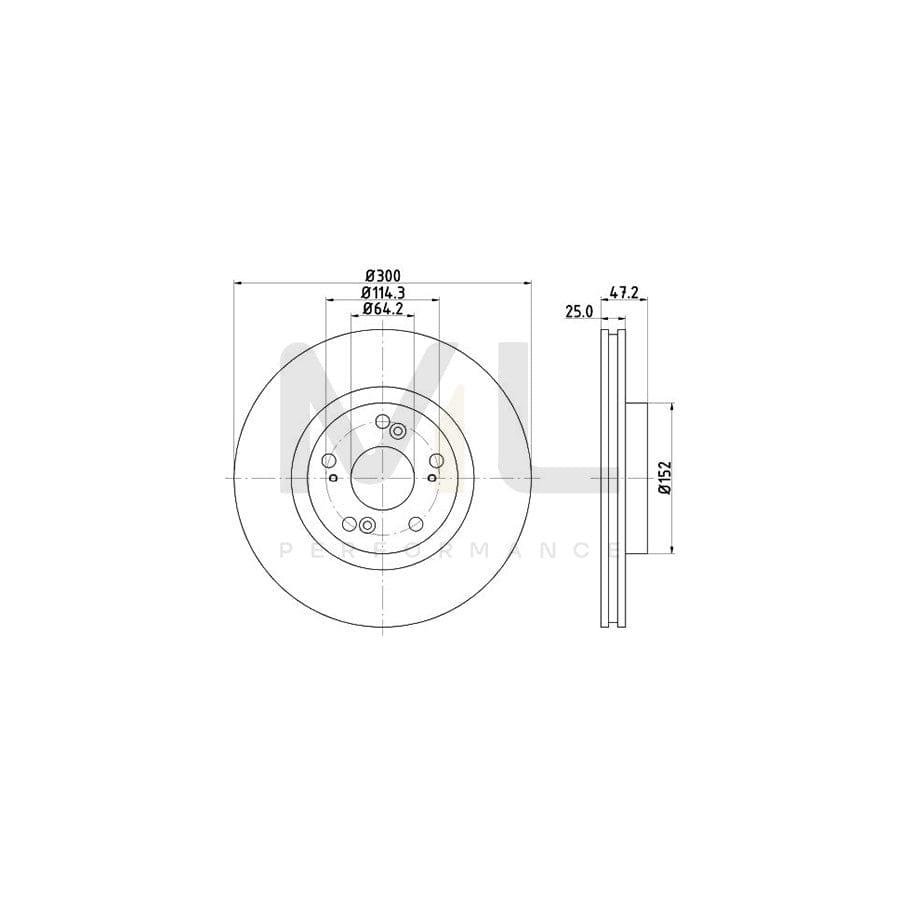 HELLA PRO 8DD 355 118-701 Brake Disc Internally Vented, Coated, without wheel hub, without wheel studs