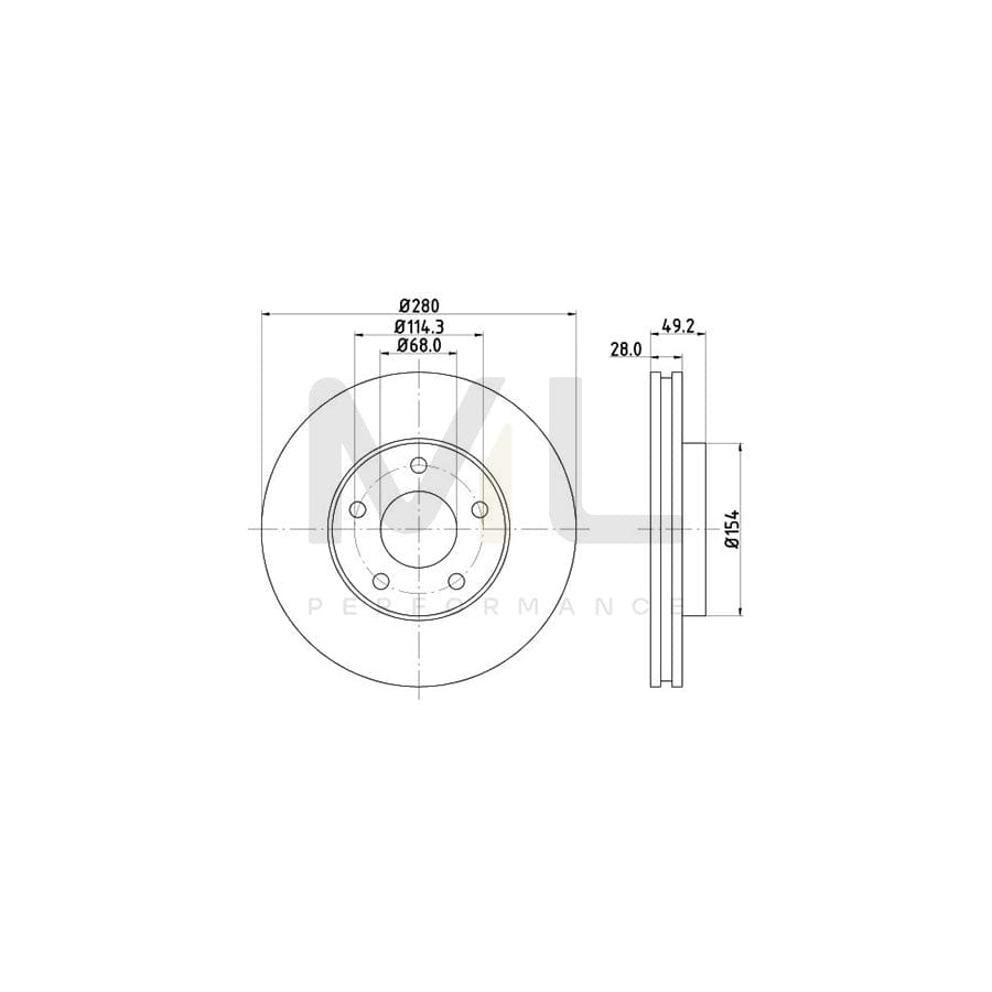 HELLA PRO 8DD 355 108-011 Brake Disc Internally Vented, Coated, without wheel hub, without wheel studs