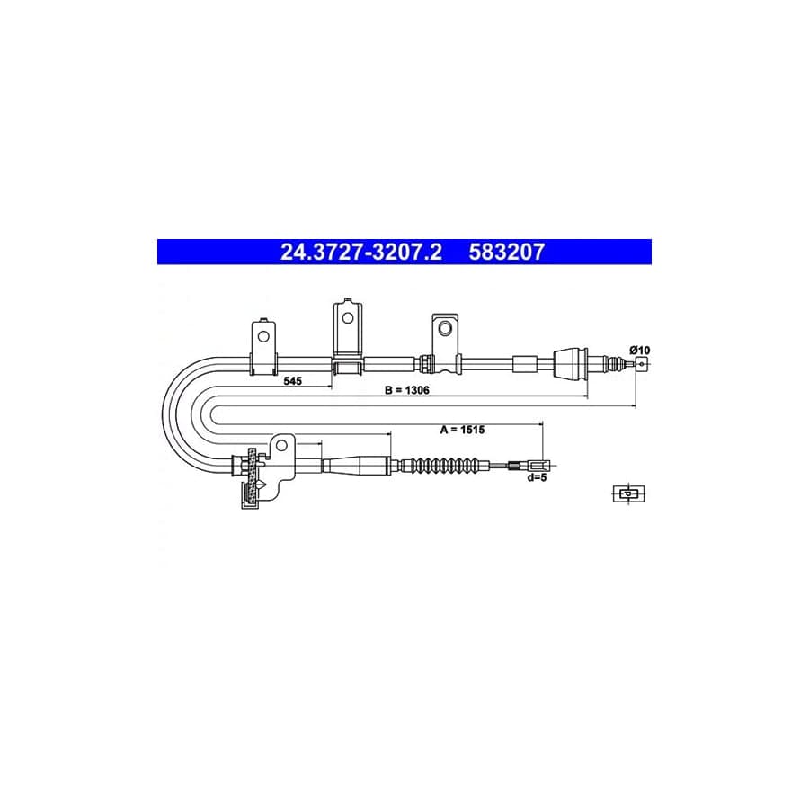 ATE 24.3727-3207.2 Hand Brake Cable for KIA Picanto I (Sa)