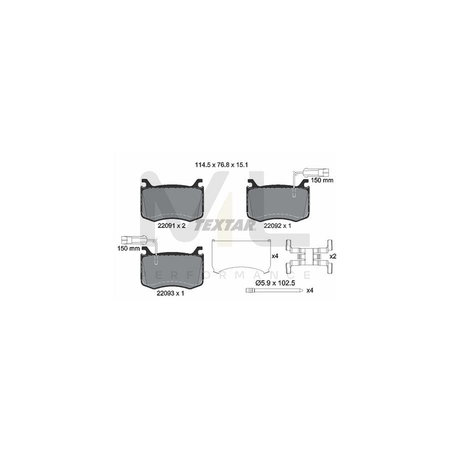 TEXTAR 2209101 Brake pad set incl. wear warning contact, with accessories | ML Performance Car Parts