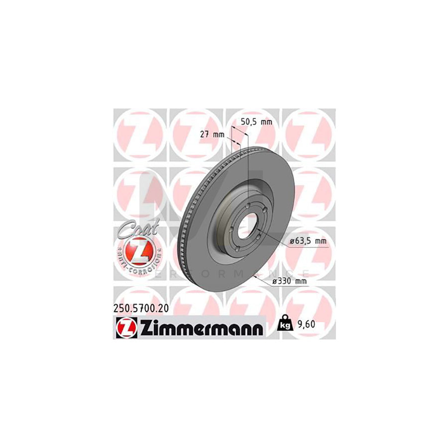 ZIMMERMANN 250.5700.20 Brake Disc for FORD FOCUS Internally Vented, Coated  - 1 piece