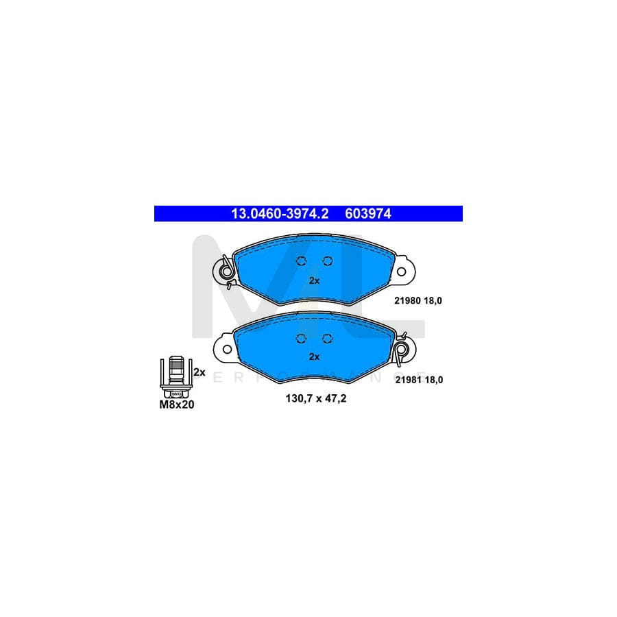 ATE 13.0460-3974.2 Brake pad set excl. wear warning contact, with brake caliper screws