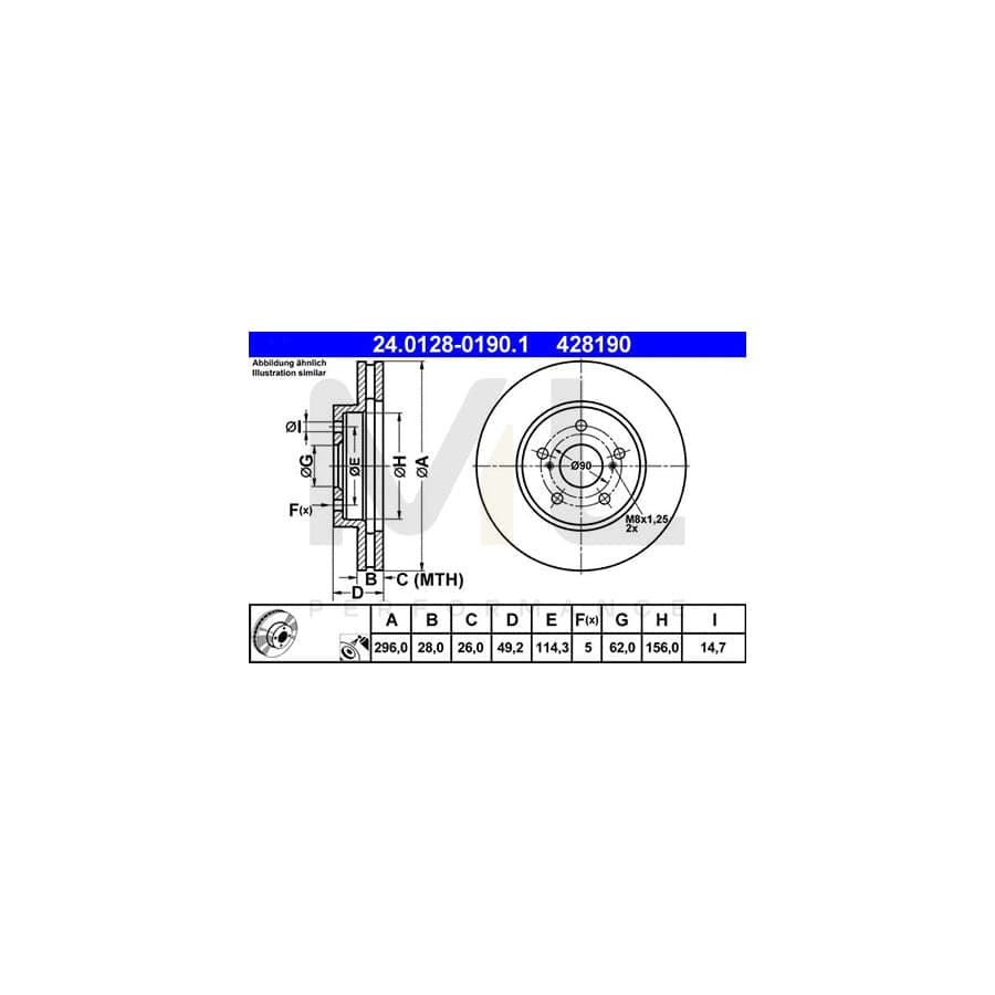 ATE 24.0128-0190.1 Brake Disc Vented, Coated  - 1 piece