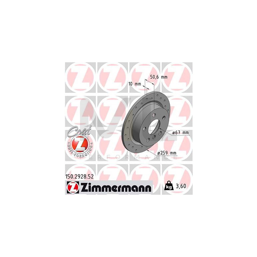 ZIMMERMANN 150.2928.52 Brake Disc Solid, Coated, High-carbon  - 1 piece