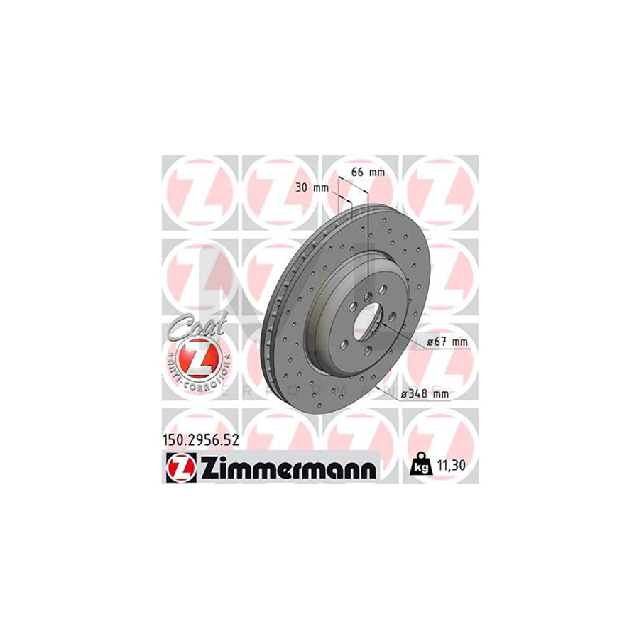 ZIMMERMANN SPORT COAT Z 150.2956.52 Brake Disc Internally Vented, Perforated, Coated, High-carbon  - 1 piece