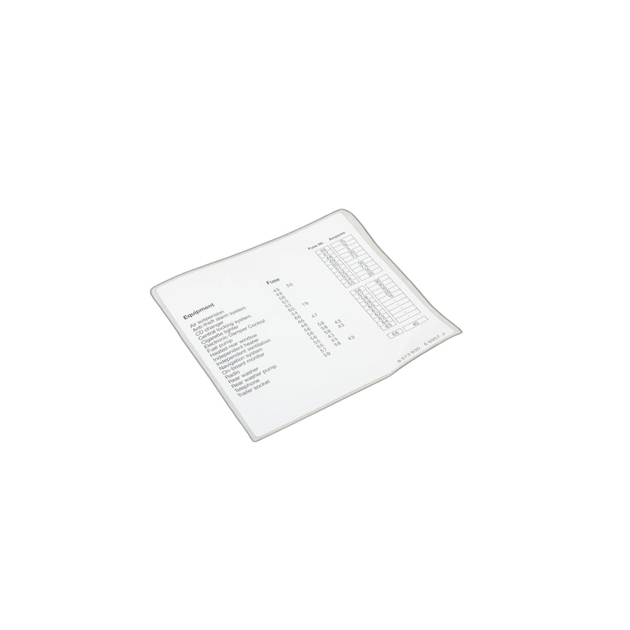 Genuine BMW 61138373930 E39 Stick-On Label, Fuse Grouping, Rear ENGLISH (Inc. 530d, 520i & 535i) | ML Performance US Car Parts