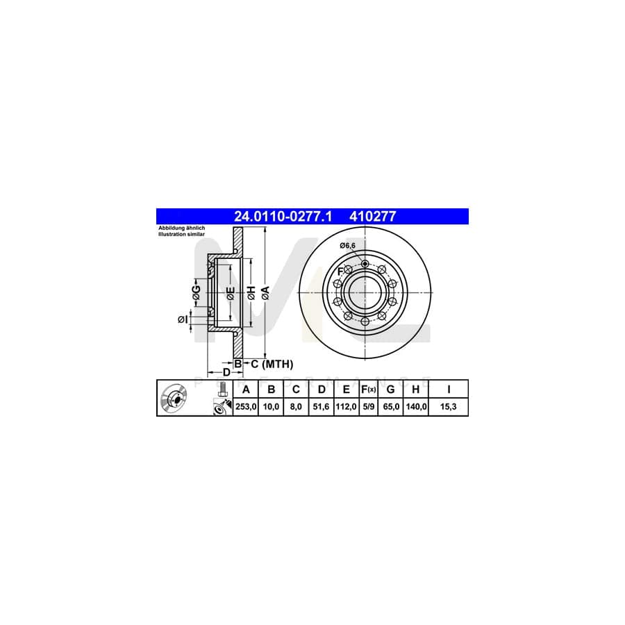ATE 24.0110-0277.1 Brake Disc Solid, Coated, with bolts/screws  - 1 piece