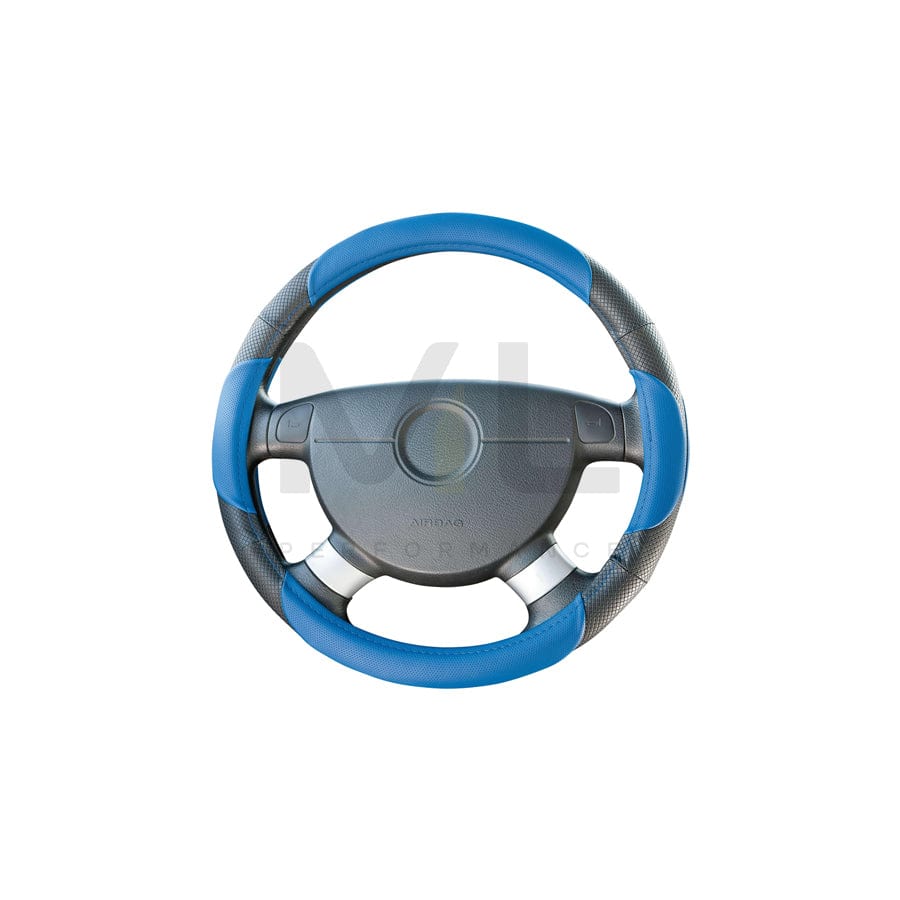 WALSER 16621 Steering wheel cover Black, Blue, Ø: 38-39cm, PU (Polyurethane)