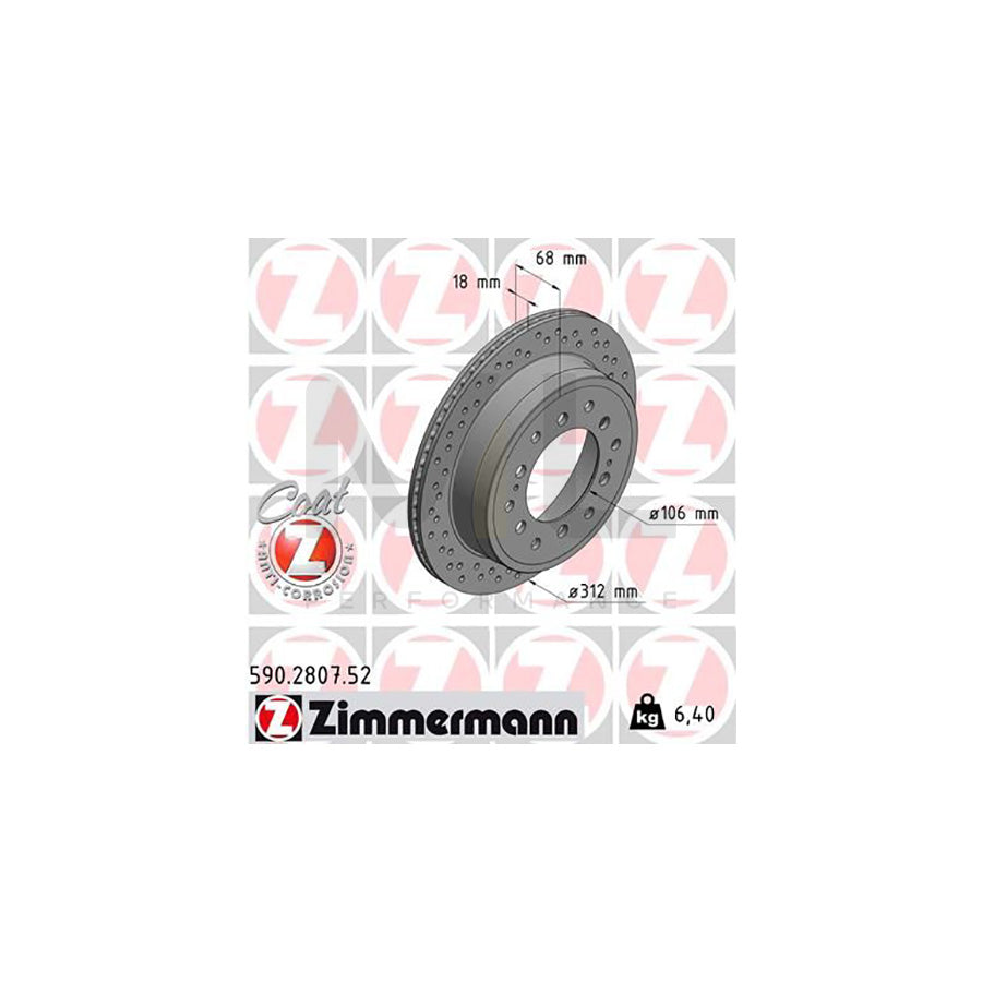 ZIMMERMANN SPORT COAT Z 590.2807.52 Brake Disc Internally Vented, Perforated, Coated  - 1 piece