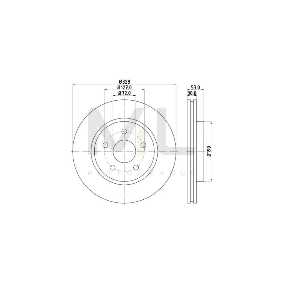 HELLA PRO High Carbon 8DD 355 129-051 Brake Disc Externally Vented, Coated, High-carbon, without wheel hub, without wheel studs
