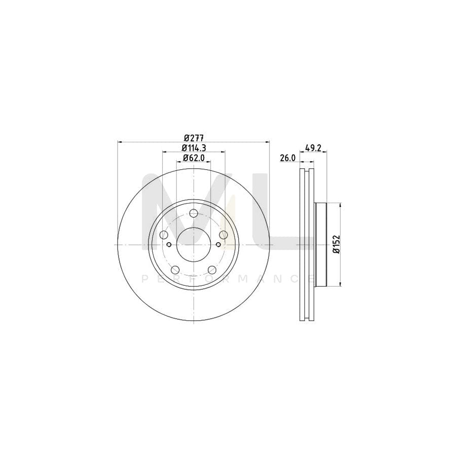 HELLA PRO 8DD 355 119-661 Brake Disc Internally Vented, Coated, without wheel hub, without wheel studs