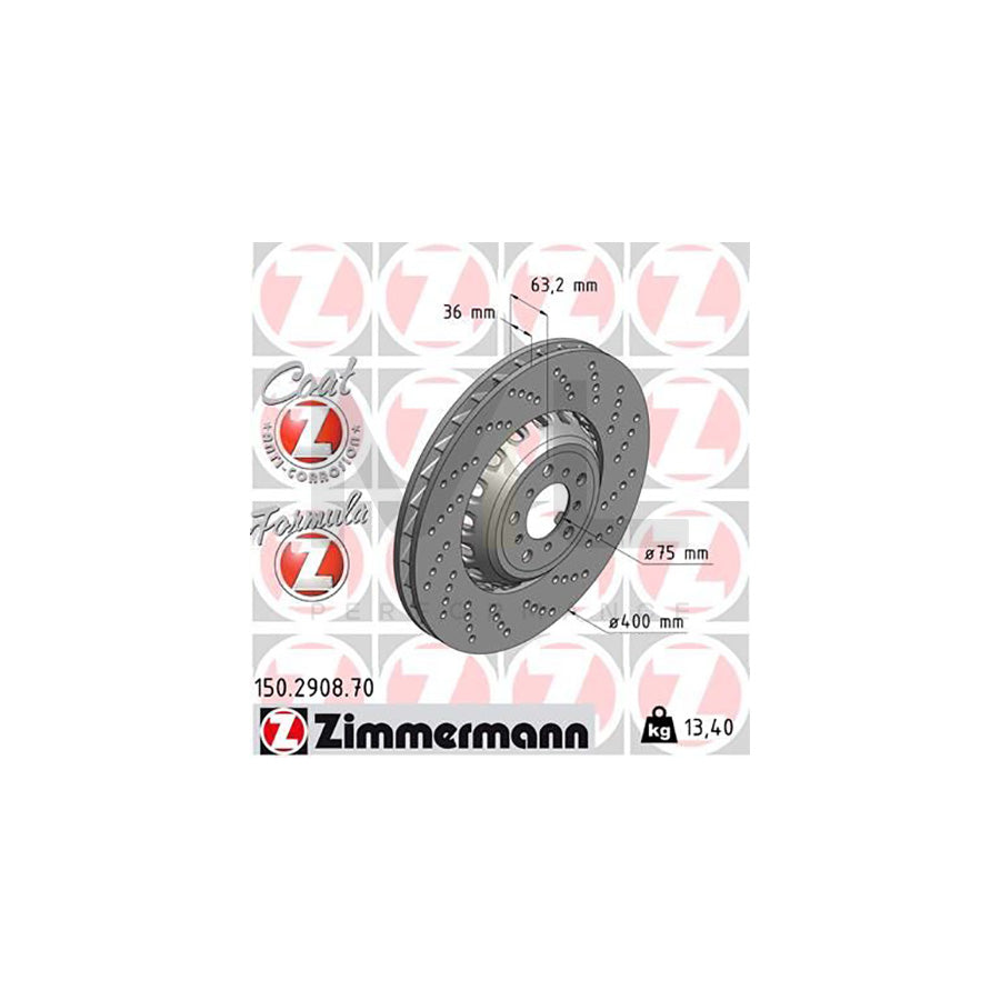 ZIMMERMANN FORMULA Z COAT Z 150.2908.70 Brake Disc Perforated, Two-piece brake disc, Vented, Coated, Alloyed / High-carbon