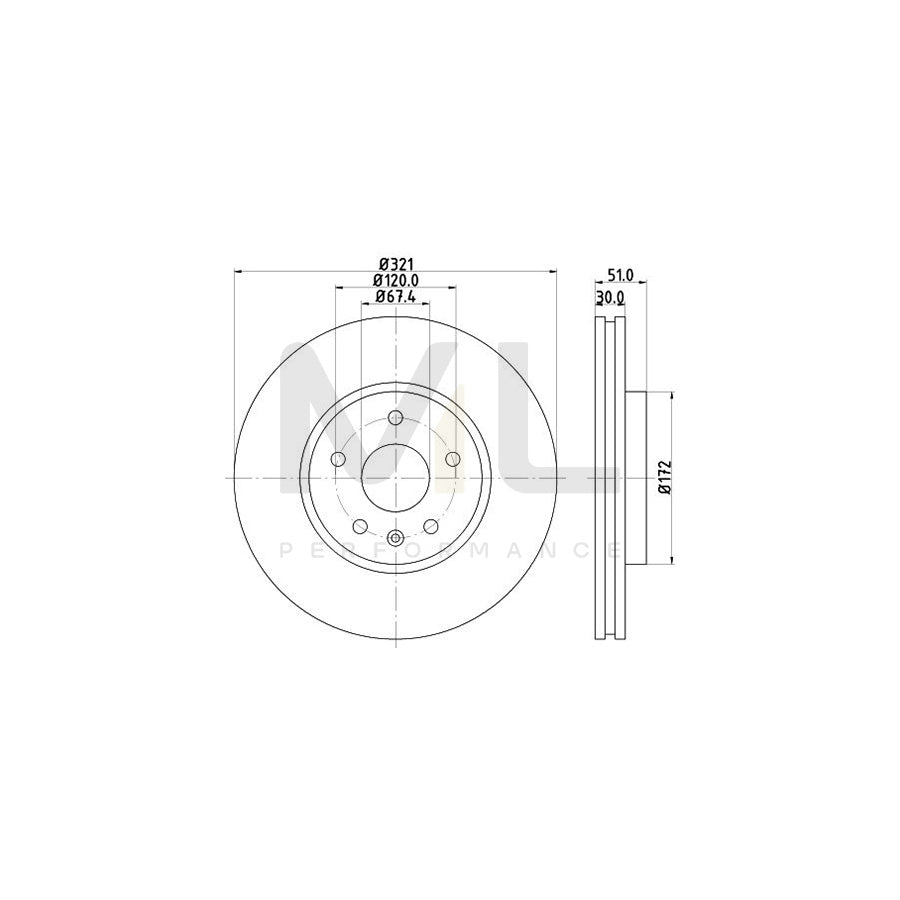 HELLA PRO High Carbon 8DD 355 129-091 Brake Disc Internally Vented, Coated, High-carbon, without wheel hub, without wheel studs