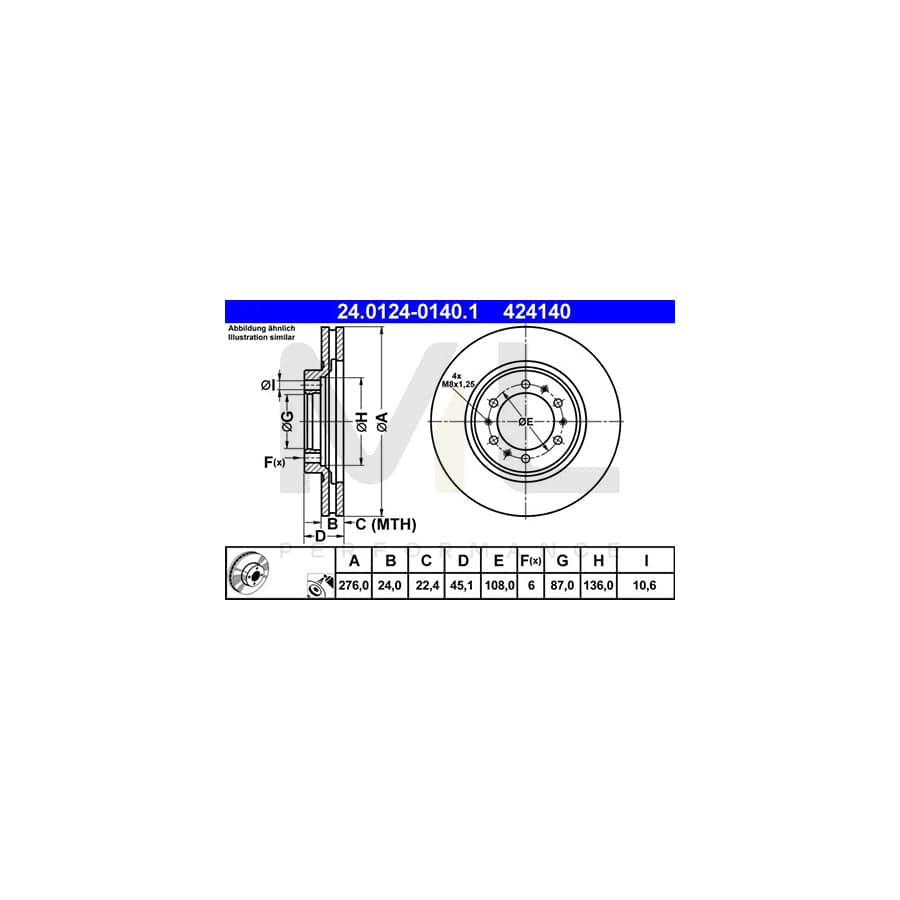 ATE 24.0124-0140.1 Brake Disc Vented, Coated  - 1 piece