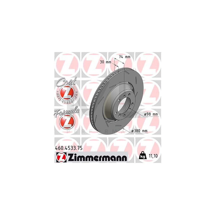 ZIMMERMANN 460.4533.75 Brake Disc for PORSCHE PANAMERA Slotted, Two-piece brake disc, Vented, Coated, Alloyed / High-carbon