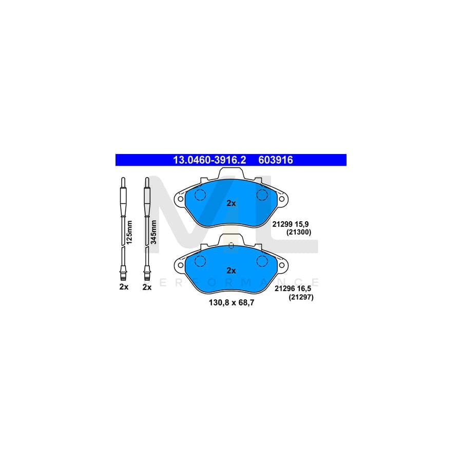 ATE 13.0460-3916.2 Brake pad set for CITRO?? XM incl. wear warning contact