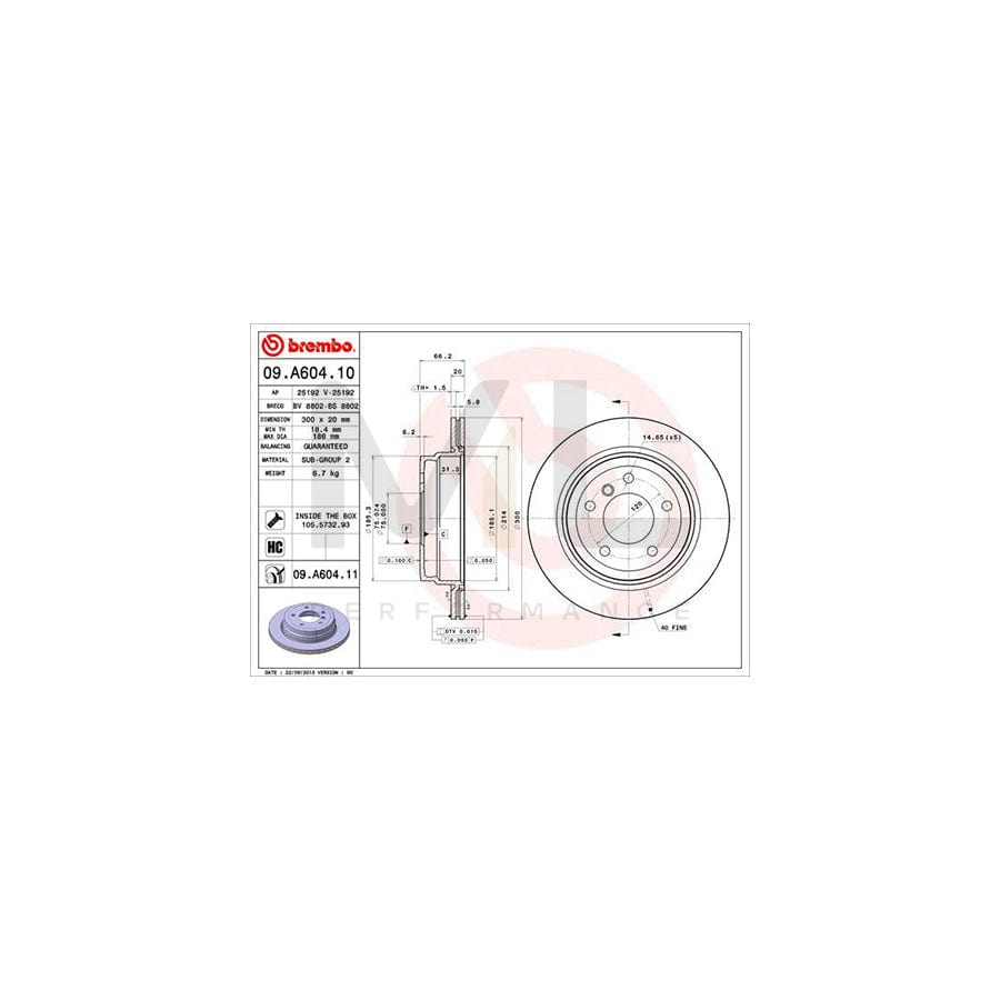 BREMBO 09.A604.10 Brake Disc Internally Vented, High-carbon, with bolts/screws | ML Performance Car Parts