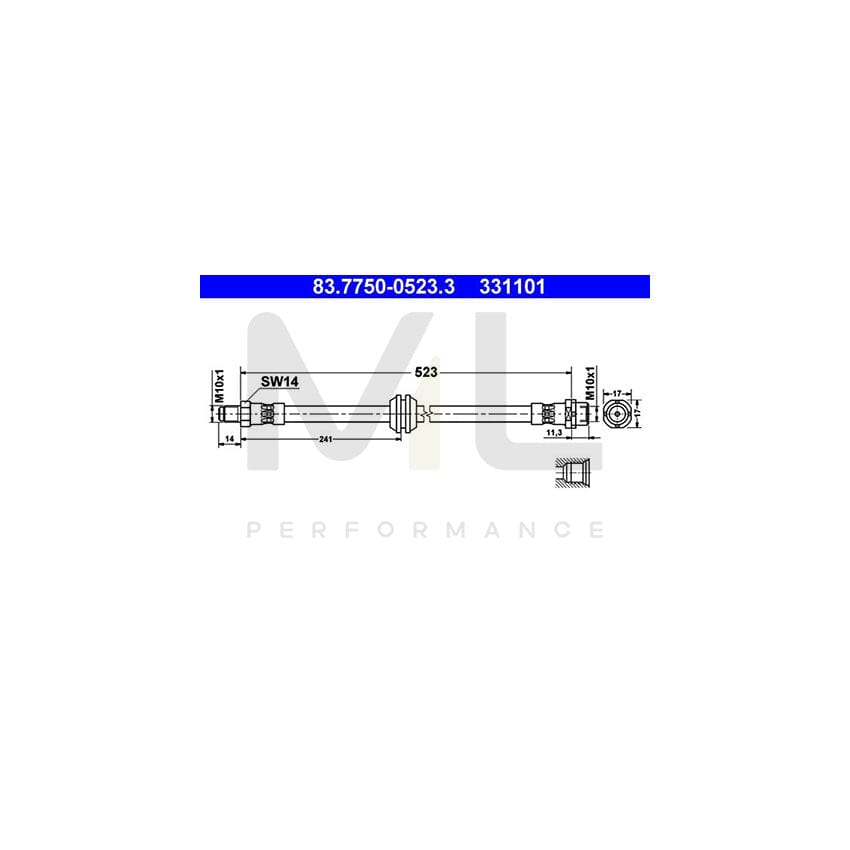 ATE 83.7750-0523.3 Brake Hose 523mm, M10x1