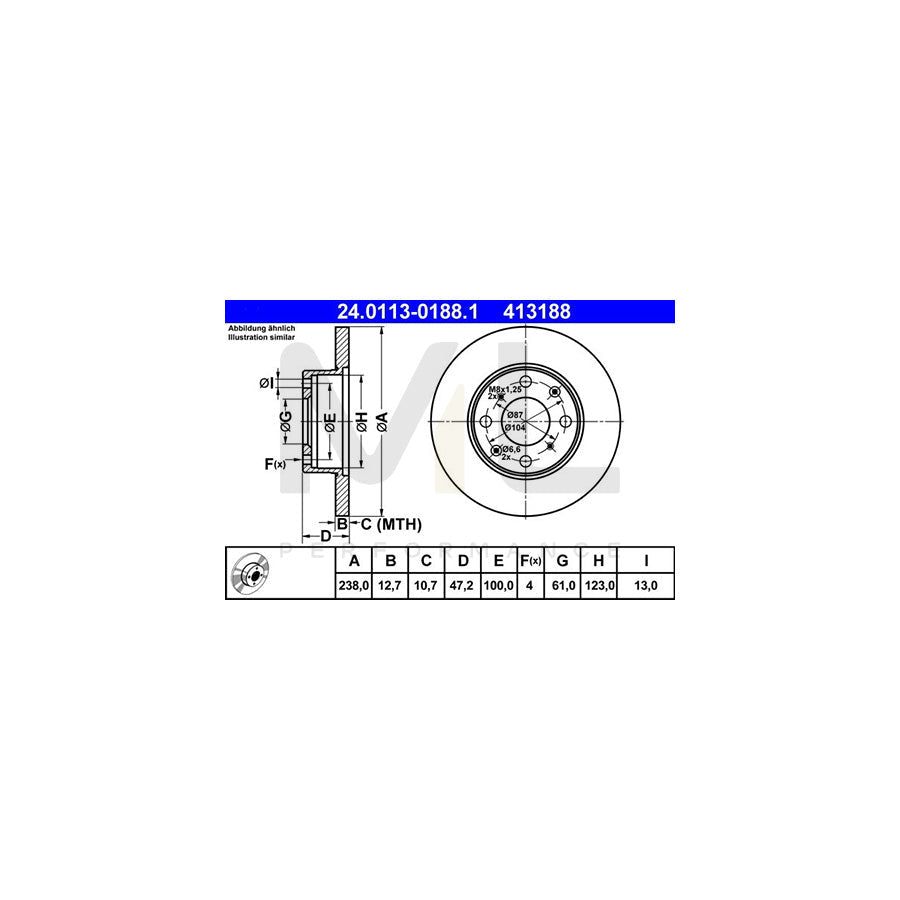 ATE 24.0113-0188.1 Brake Disc Solid  - 1 piece