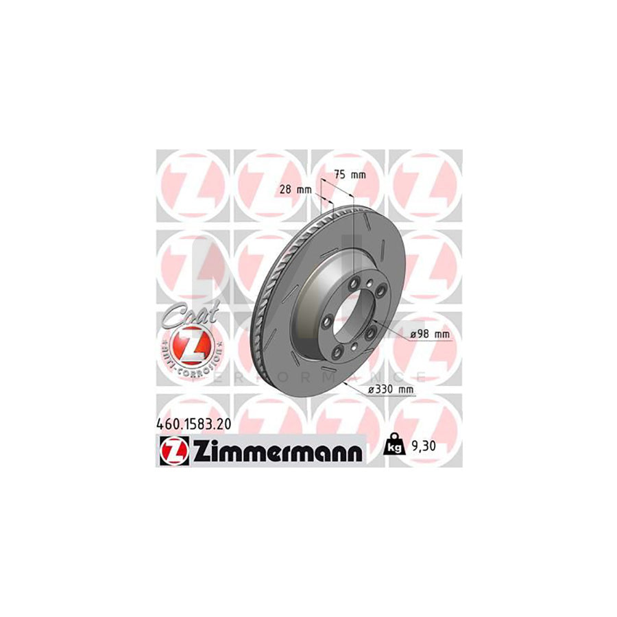 ZIMMERMANN COAT Z 460.1583.20 Brake Disc for PORSCHE Panamera (970) Internally Vented, Slotted, Coated