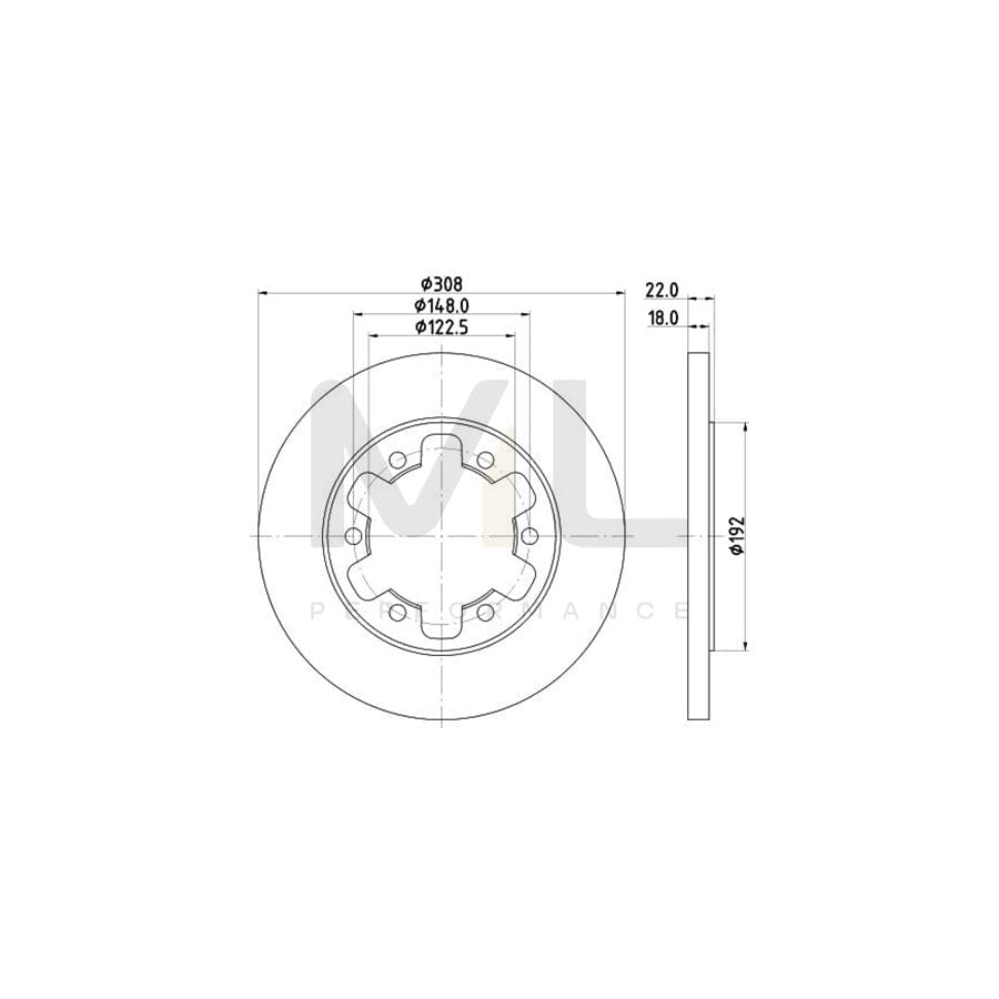 HELLA PRO 8DD 355 122-831 Brake Disc for FORD TRANSIT Solid, Coated, without wheel hub, without wheel studs