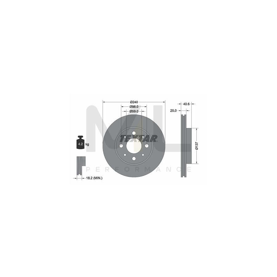 TEXTAR 92118000 Brake Disc Internally Vented, without wheel hub, without wheel studs | ML Performance Car Parts