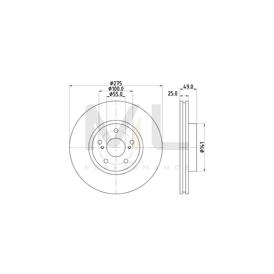 HELLA PRO 8DD 355 115-081 Brake Disc Internally Vented, Coated, without wheel hub, without wheel studs
