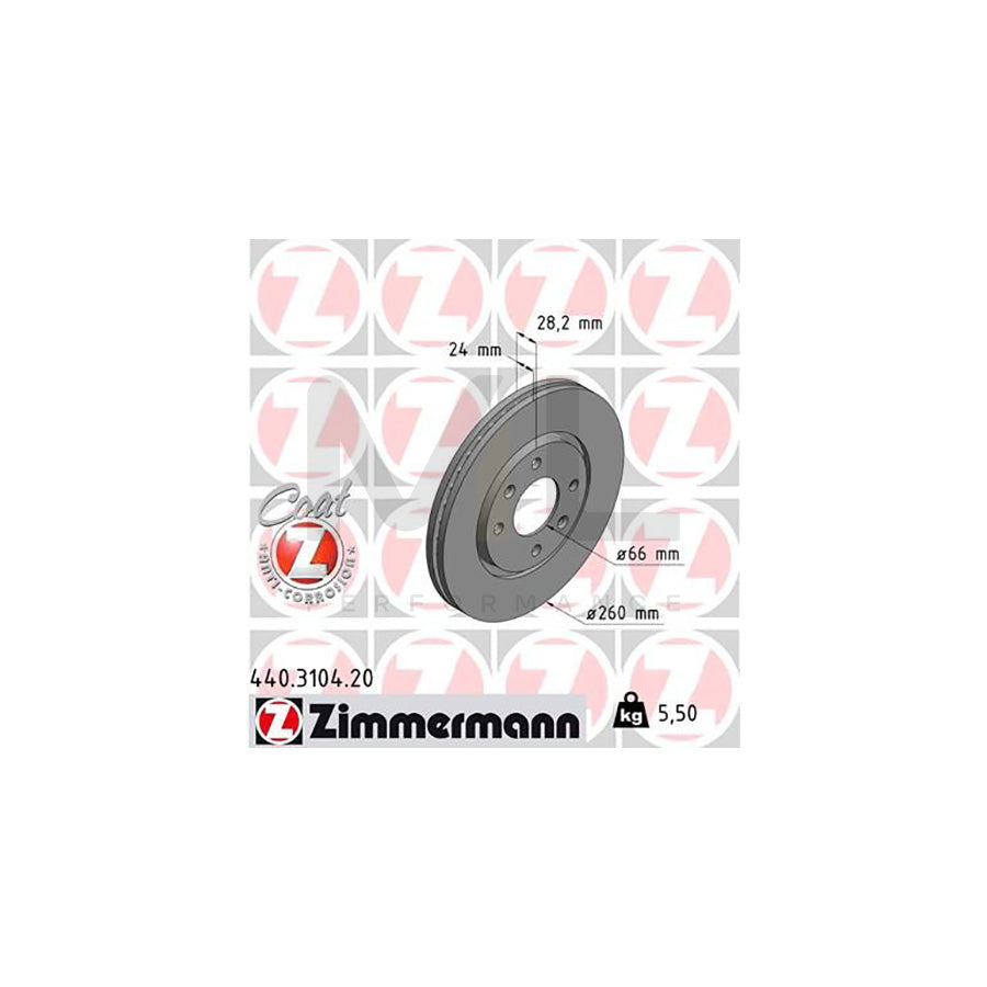 ZIMMERMANN COAT Z 440.3104.20 Brake Disc for PEUGEOT 406 Externally Vented, Coated  - 1 piece