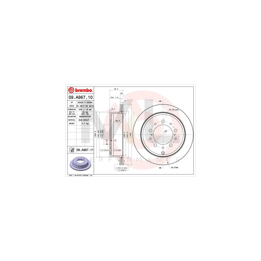 BREMBO 09.A967.10 Brake Disc Internally Vented | ML Performance Car Parts