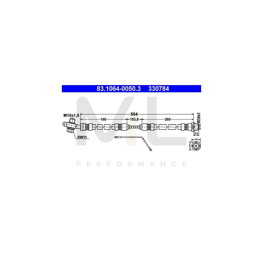 ATE 83.1064-0050.3 Brake Hose for BMW X5 (E53) 570mm, M10x1
