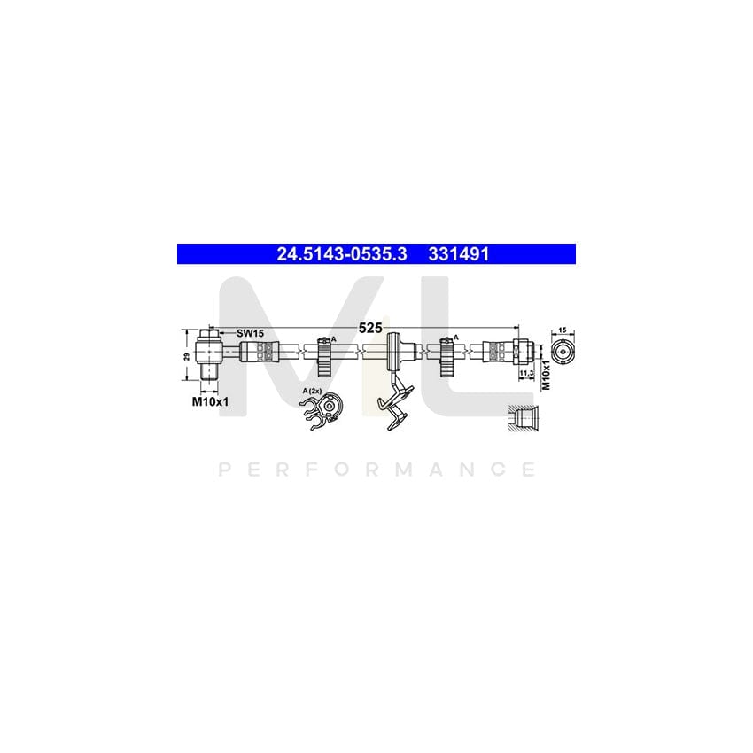 ATE 24.5143-0535.3 Brake Hose suitable for MERCEDES-BENZ ML-Class (W163) 525mm, M10x1