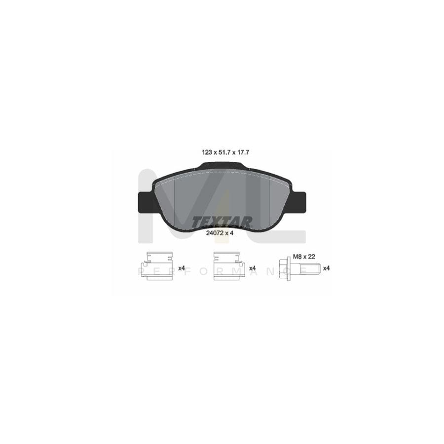 TEXTAR 2407201 Brake pad set for FIAT Panda II Hatchback (169) not prepared for wear indicator, with accessories | ML Performance Car Parts