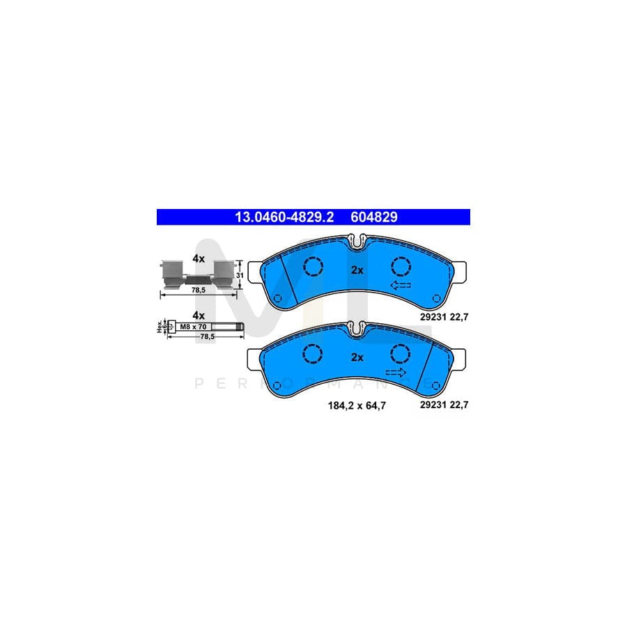 ATE 13.0460-4829.2 Brake pad set for IVECO Daily excl. wear warning contact, prepared for wear indicator, with brake caliper screws, with accessories