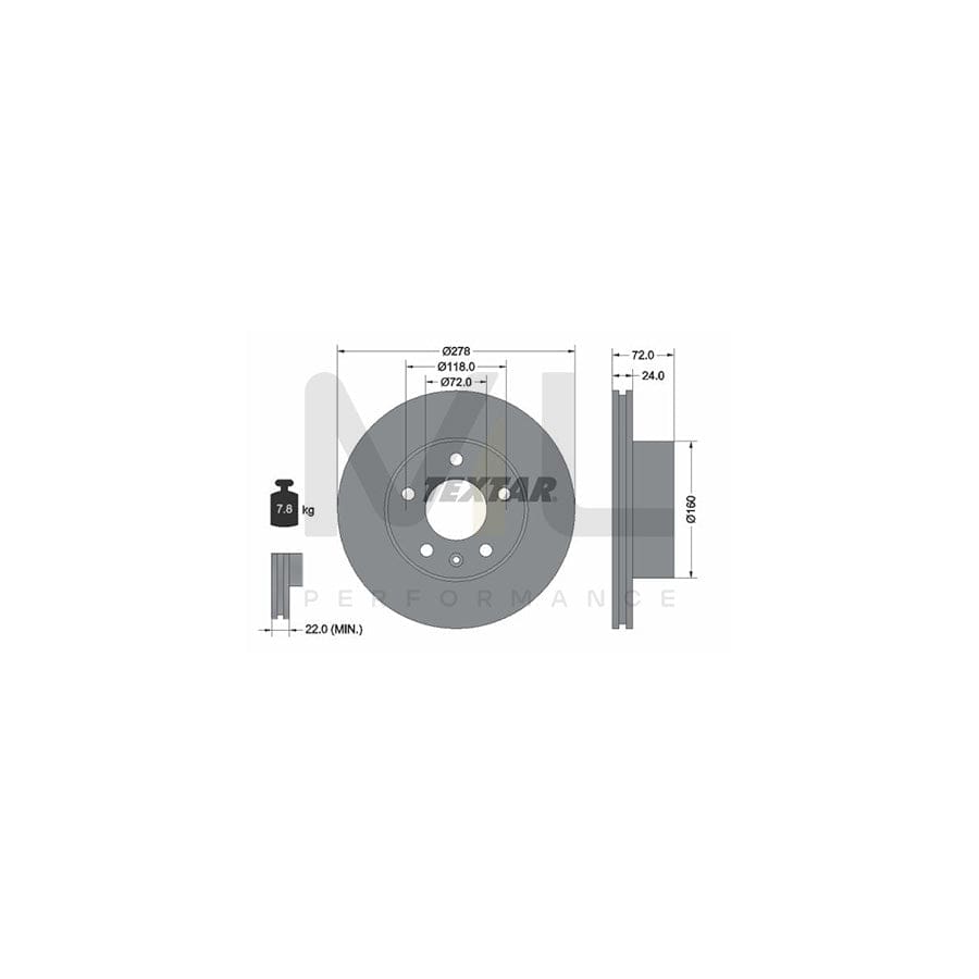 TEXTAR 93191100 Brake Disc Internally Vented, without wheel hub, without wheel studs | ML Performance Car Parts