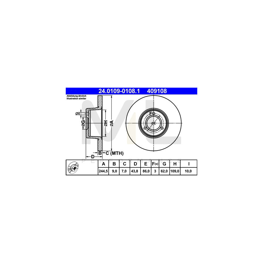 ATE 24.0109-0108.1 Brake Disc Solid  - 1 piece