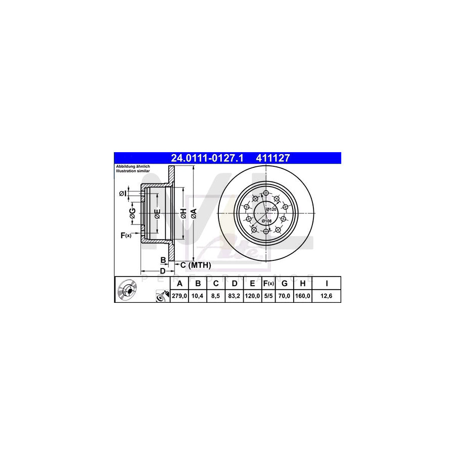 ATE 24.0111-0127.1 Brake Disc Solid, Coated  - 1 piece