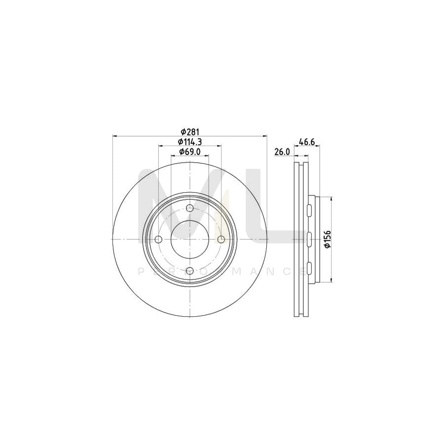 HELLA 8DD 355 116-531 Brake Disc Externally Vented, without wheel hub, without wheel studs