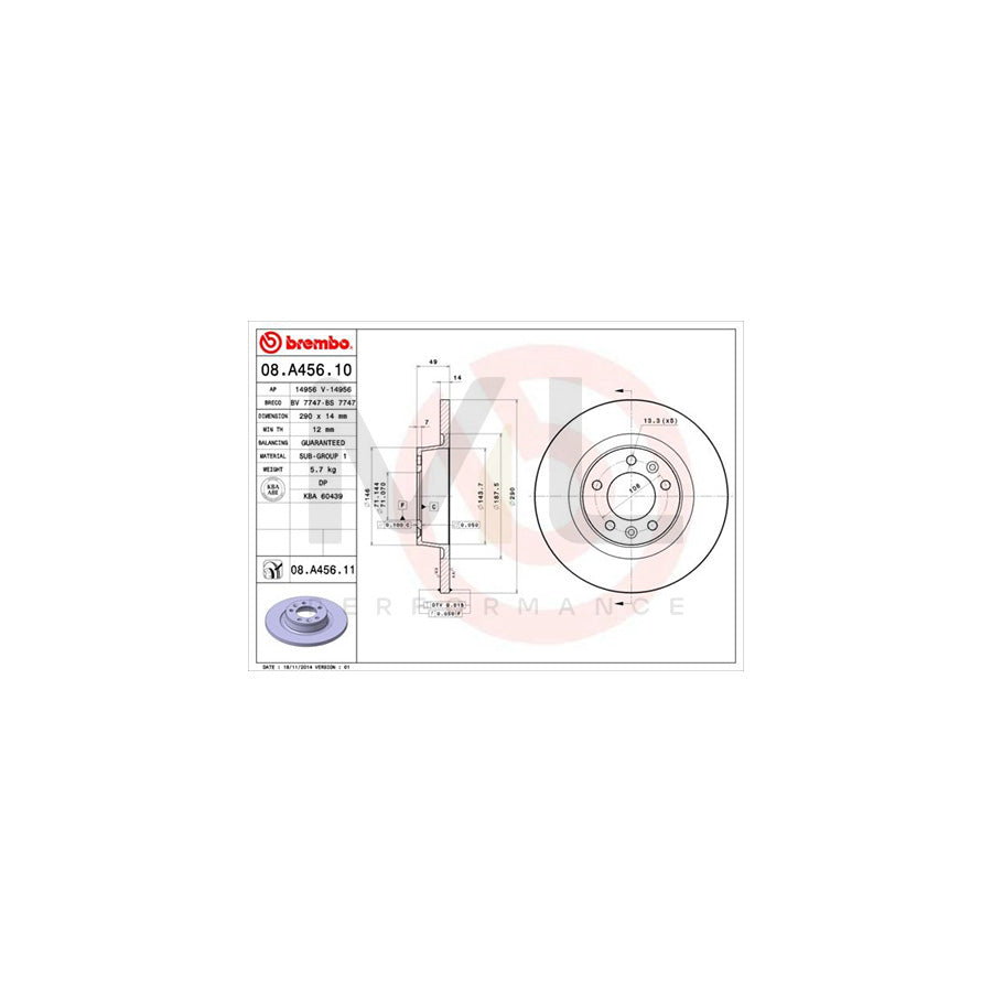 BREMBO 08.A456.10 Brake Disc Solid | ML Performance Car Parts