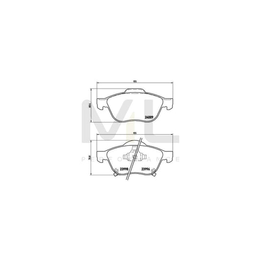 Brembo P 83 043 Brake Pad Set For Toyota Avensis With Acoustic Wear Warning, With Piston Clip | ML Performance Car Parts