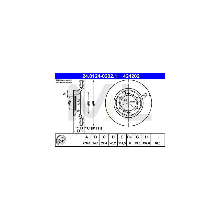 ATE 24.0124-0202.1 Brake Disc for MITSUBISHI L 400 Vented  - 1 piece