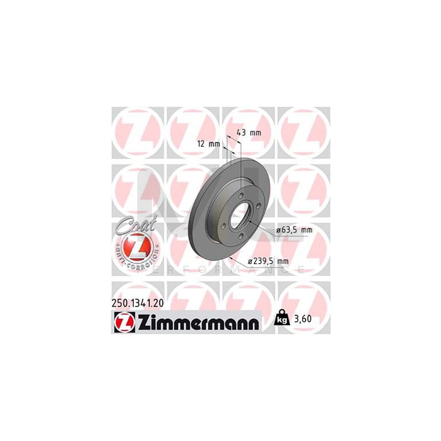 ZIMMERMANN COAT Z 250.1341.20 Brake Disc Solid, Coated  - 1 piece