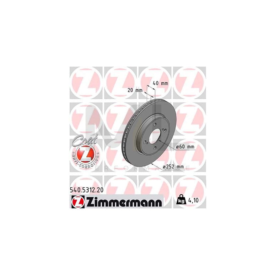 ZIMMERMANN COAT Z 540.5312.20 Brake Disc Internally Vented, Coated  - 1 piece