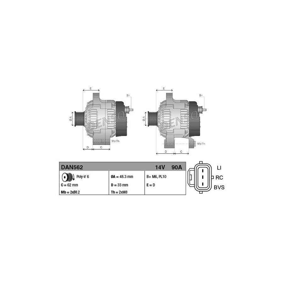 DENSO DAN562 Alternator for Ford Focus